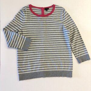 TALBOTS Sweater Silk Cotton Blend Pink Gray White Stripes 3/4 Sleeve Size M